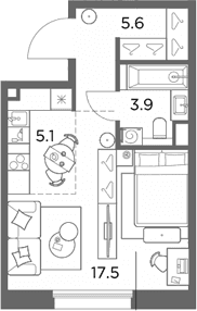 Планировка: Студия 32,1 м² в ЖК «Станиславский»