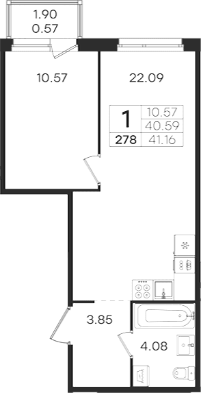 Планировка: Евродвушка 40,6 м² в ЖК «Романовка»