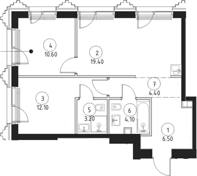 Планировка: Евротрёшка 60,3 м² в ЖК «СЕТ»