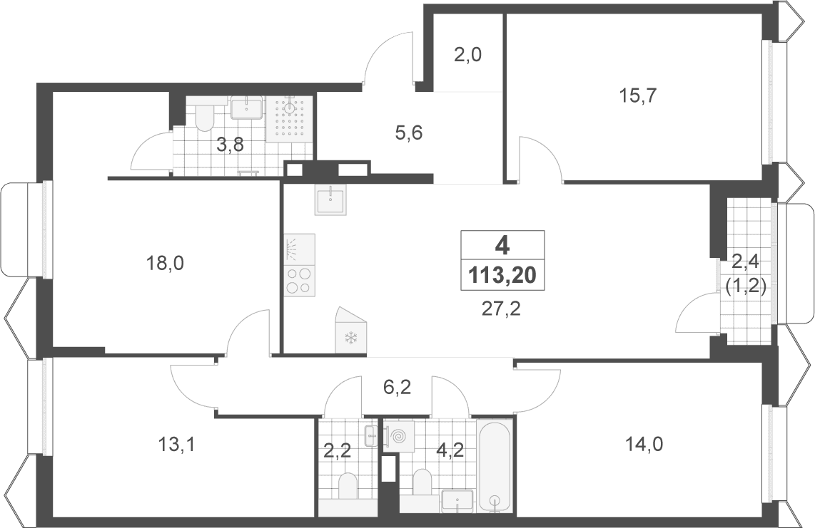 Планировка: Квартира евро-5 112 м² в ЖК «Деснаречье»