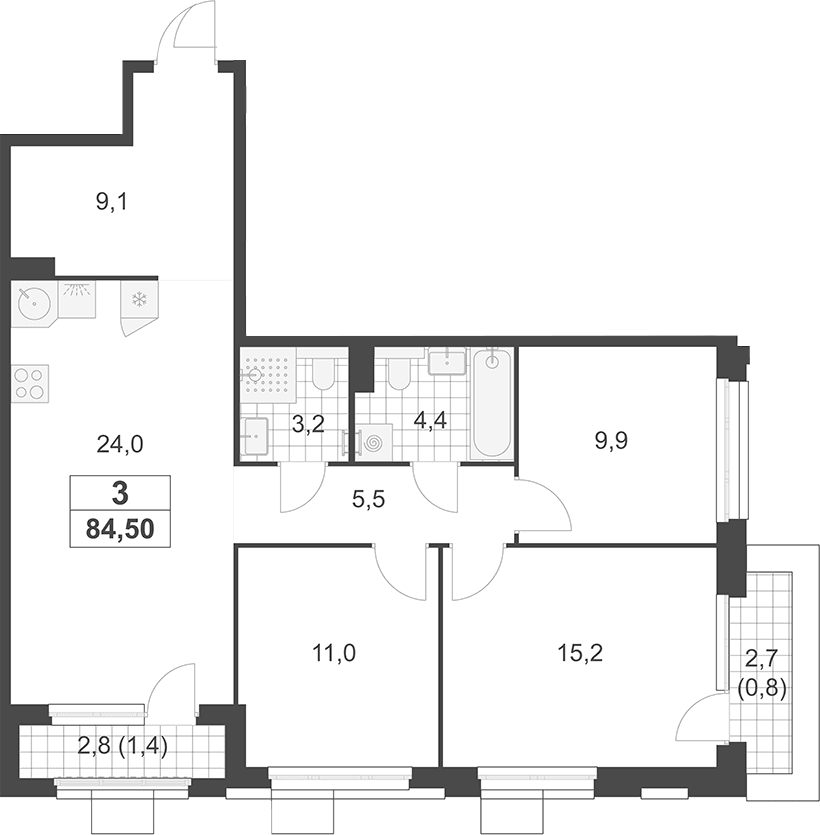 Планировка: Квартира евро-4 82,3 м² в ЖК «Южные сады»