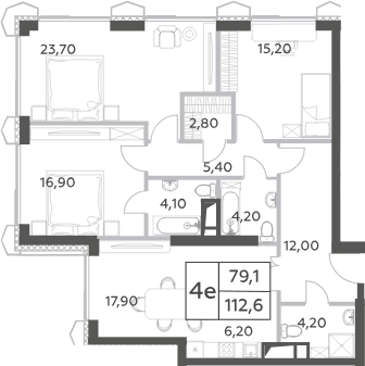 Планировка: Квартира евро-4 112,6 м² в ЖК «Will Towers»