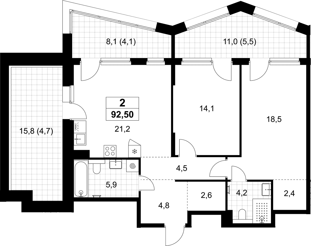 Планировка: Евротрёшка 78,2 м² в ЖК «Хольм»