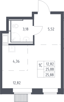 Планировка: Студия 25,9 м² в ЖК «Большое Путилково»