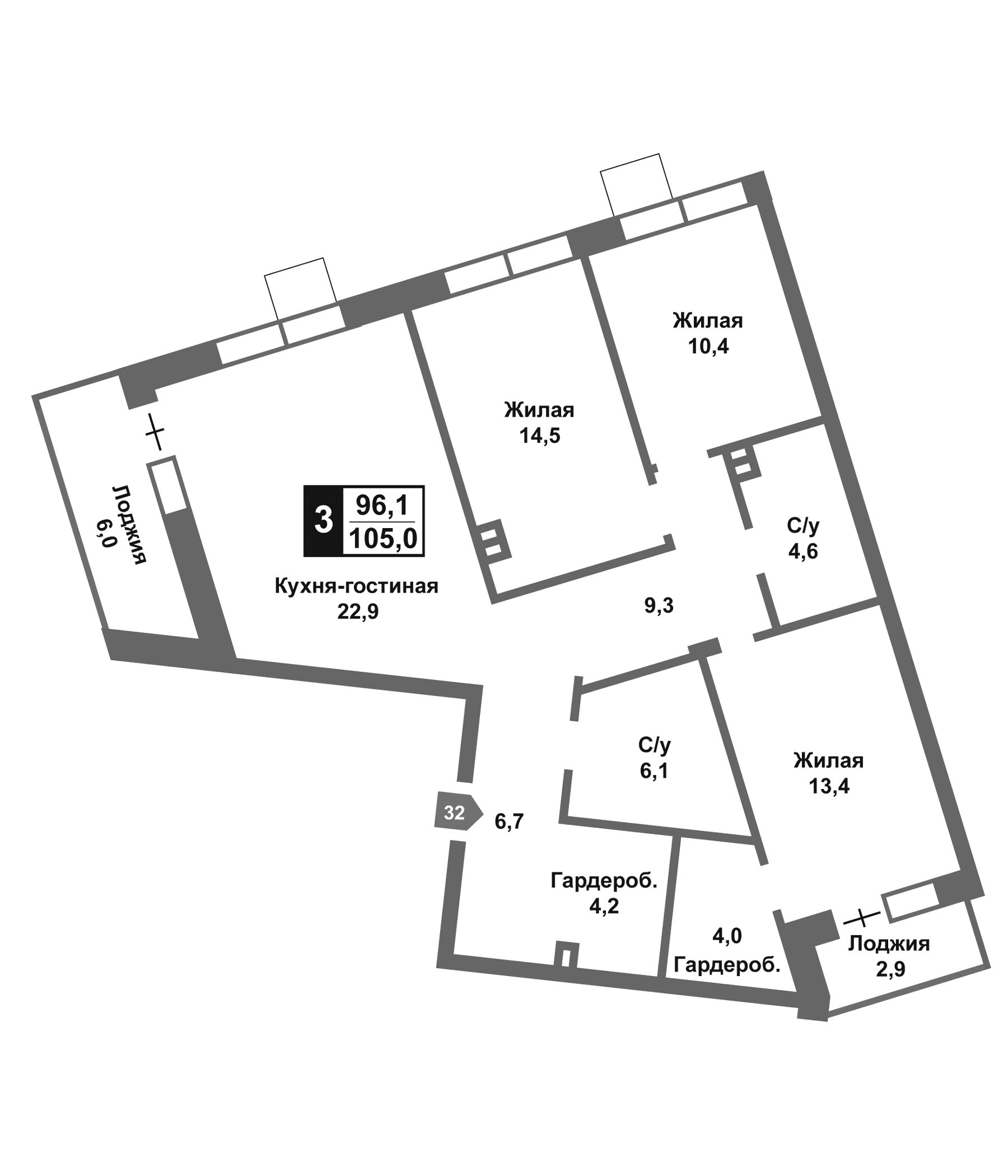 Планировка: Квартира евро-4 91,7 м² в ЖК «Отрада на реке»