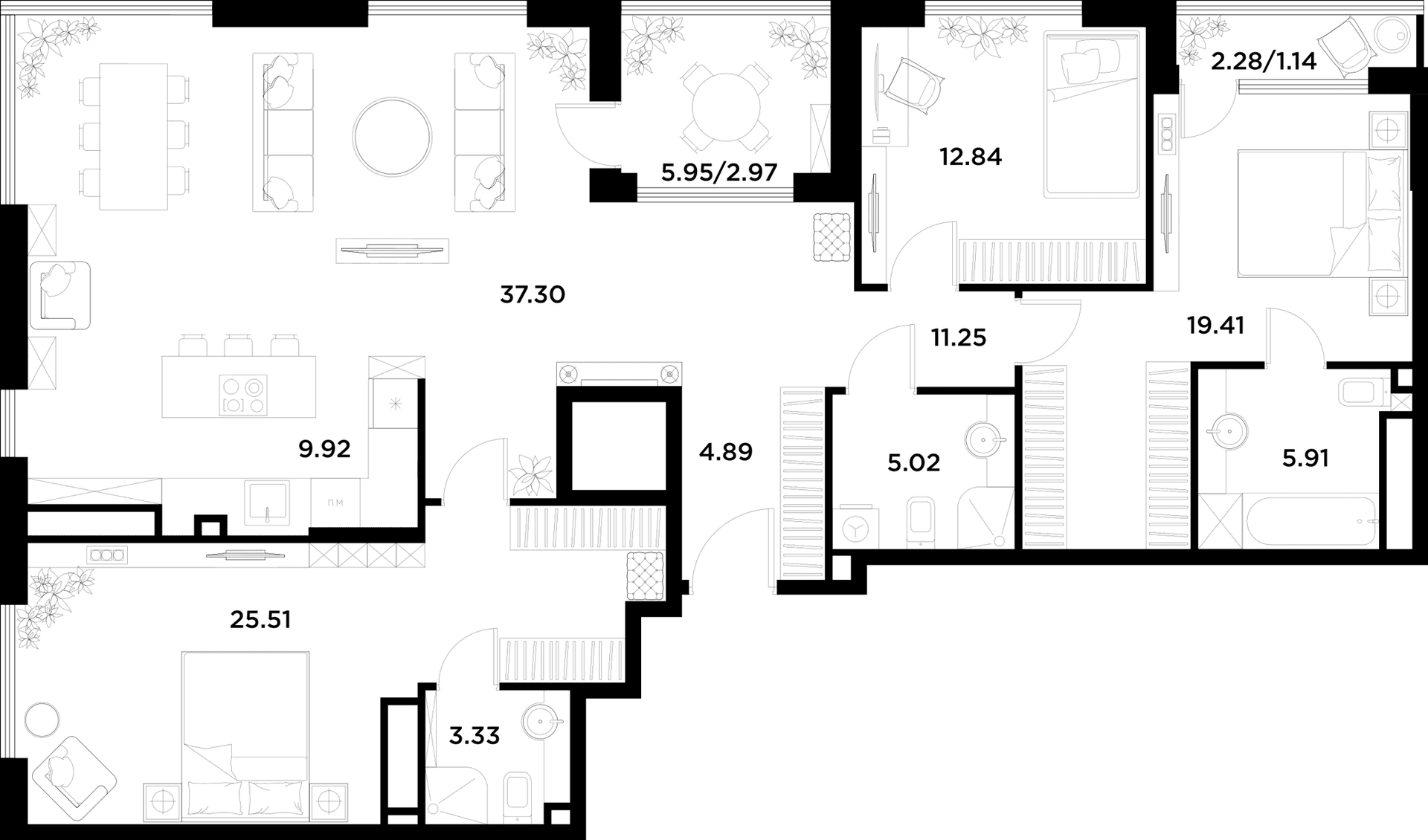 Планировка: Квартира евро-4 135,4 м² в ЖК «АЛИА»