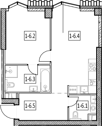 Планировка: Евродвушка 50,6 м² в ЖК «Айс Тауэрс»