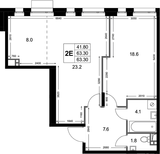 Планировка: Евродвушка 63,3 м² в ЖК «Кореневский Форт 2.3»