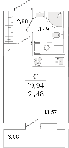 Планировка: Студия 19,9 м² в ЖК «Кинопарк»