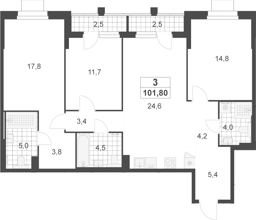 Планировка: Квартира евро-4 99,2 м² в ЖК «Деснаречье»