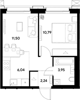 Планировка: Евродвушка 34,5 м² в ЖК «ЭВО»