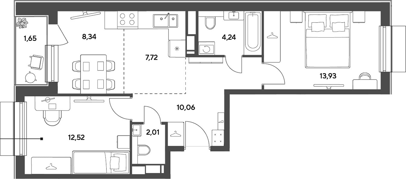 Планировка: Евротрёшка 58,8 м² в ЖК «Публицист»