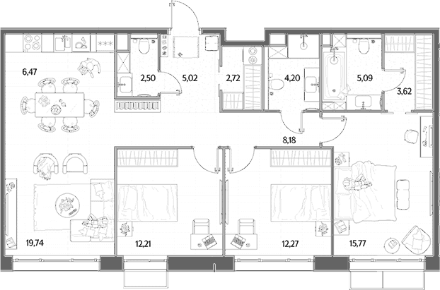 Планировка: Квартира евро-4 97,8 м² в ЖК «МЫС»