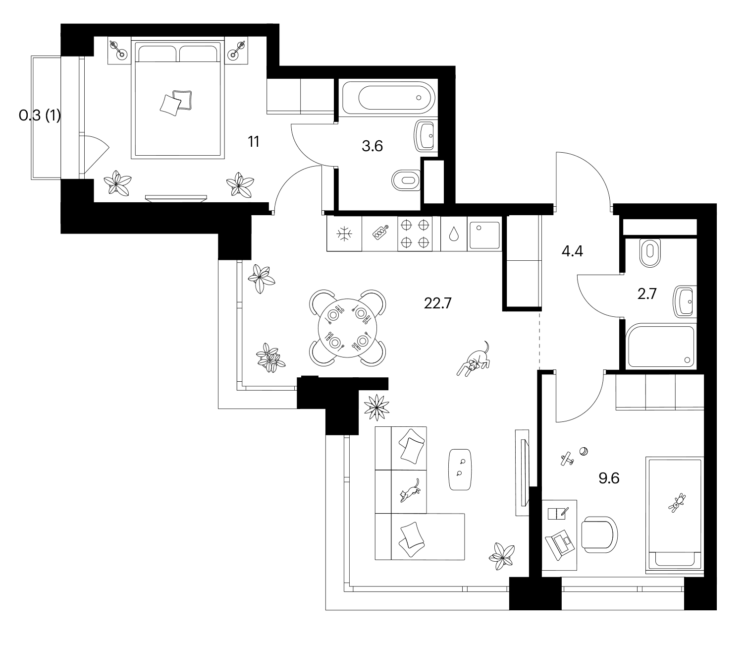 Планировка: 2-комнатная квартира 54 м² в ЖК «Строгино 360»