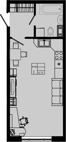 Планировка: Студия 32,7 м² в ЖК «PIXEL»