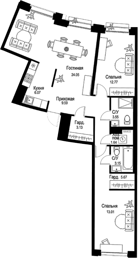 3-комнатная квартира