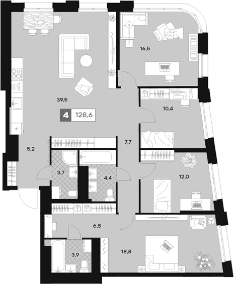 4-комнатная квартира