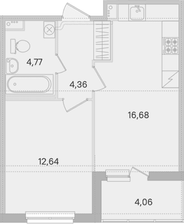 Планировка: Евродвушка 38,5 м² в ЖК «Ясно.Янино»