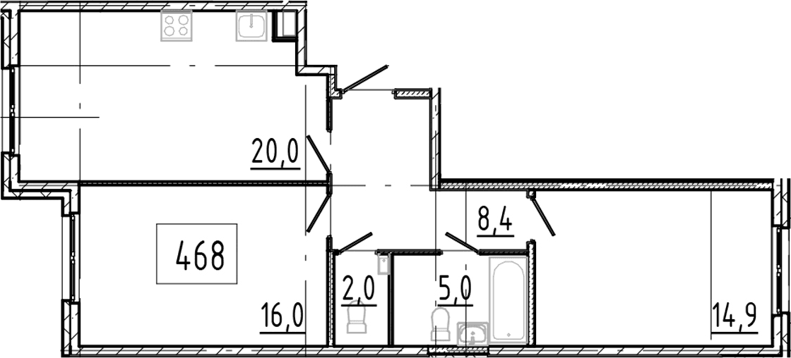 Планировка: Евротрёшка 66,3 м² в ЖК «Клюква.Парк»