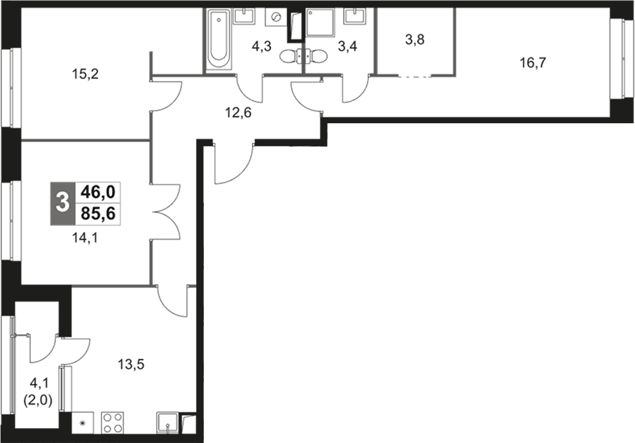 Планировка: Квартира евро-4 83,6 м² в ЖК «Скай Гарден»