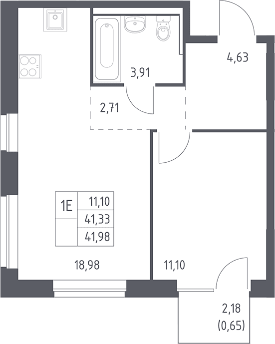 Планировка: Евродвушка 41,3 м² в ЖК «Рублевский квартал»