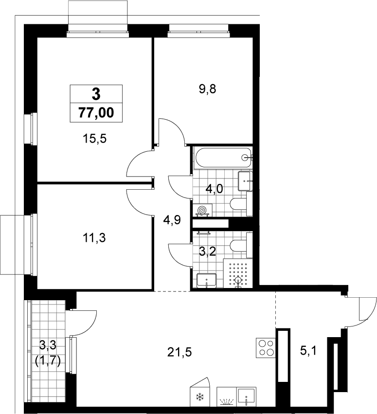 Планировка: Квартира евро-4 75,3 м² в ЖК «Деснаречье»