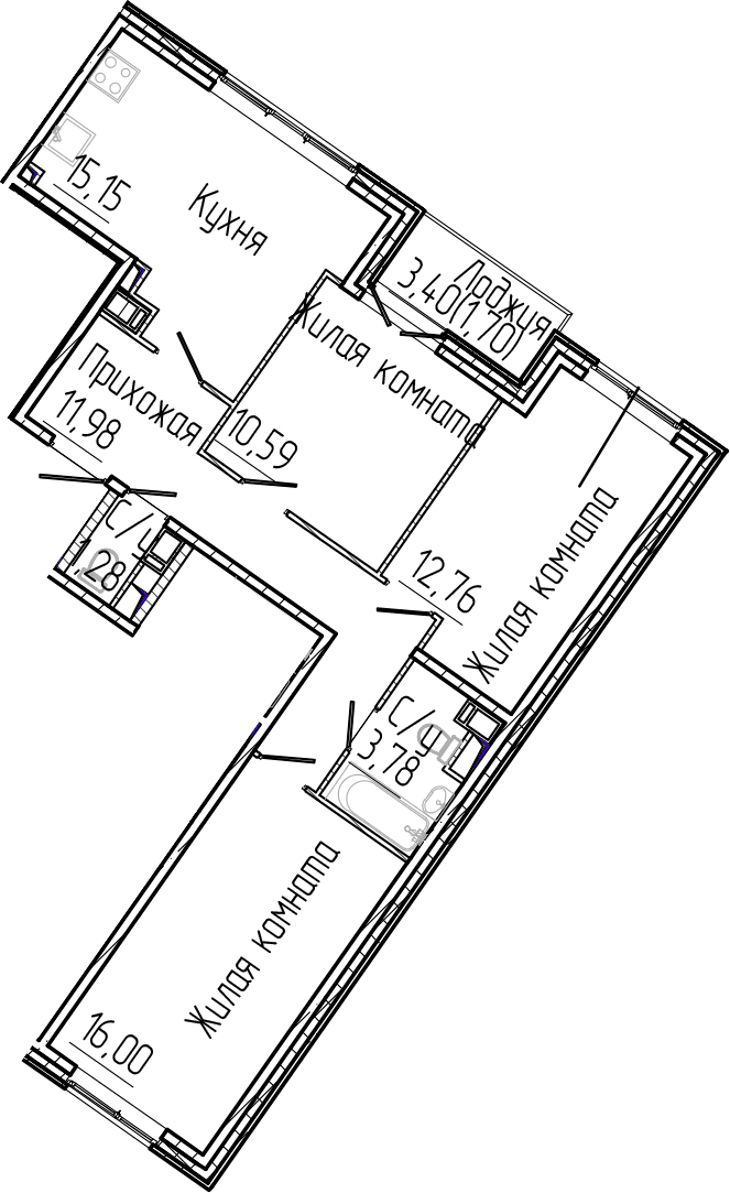 Планировка: Квартира евро-4 71,5 м² в ЖК «Сертолово Парк»
