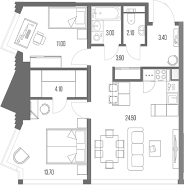 Планировка: 2-комнатная квартира 65,7 м² в ЖК «Северный Порт»
