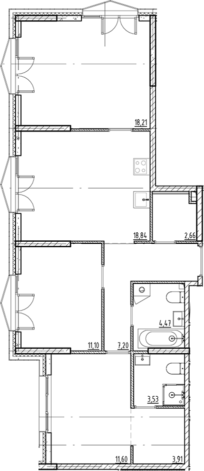 Планировка: Квартира евро-4 81,5 м² в ЖК «Галерная Гавань»