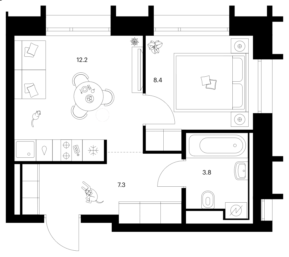 Планировка: 1-комнатная квартира 31,7 м² в ЖК «Зеленый парк»