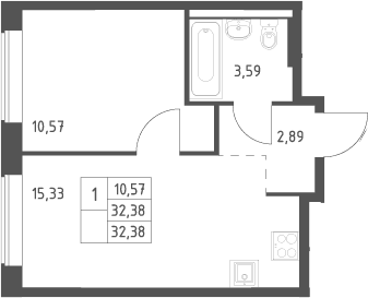 Планировка: Евродвушка 32,4 м² в ЖК «Большое Юрлово»