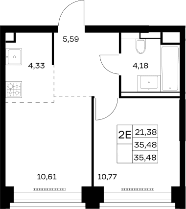 Планировка: Евродвушка 35,5 м² в ЖК «НОВА»