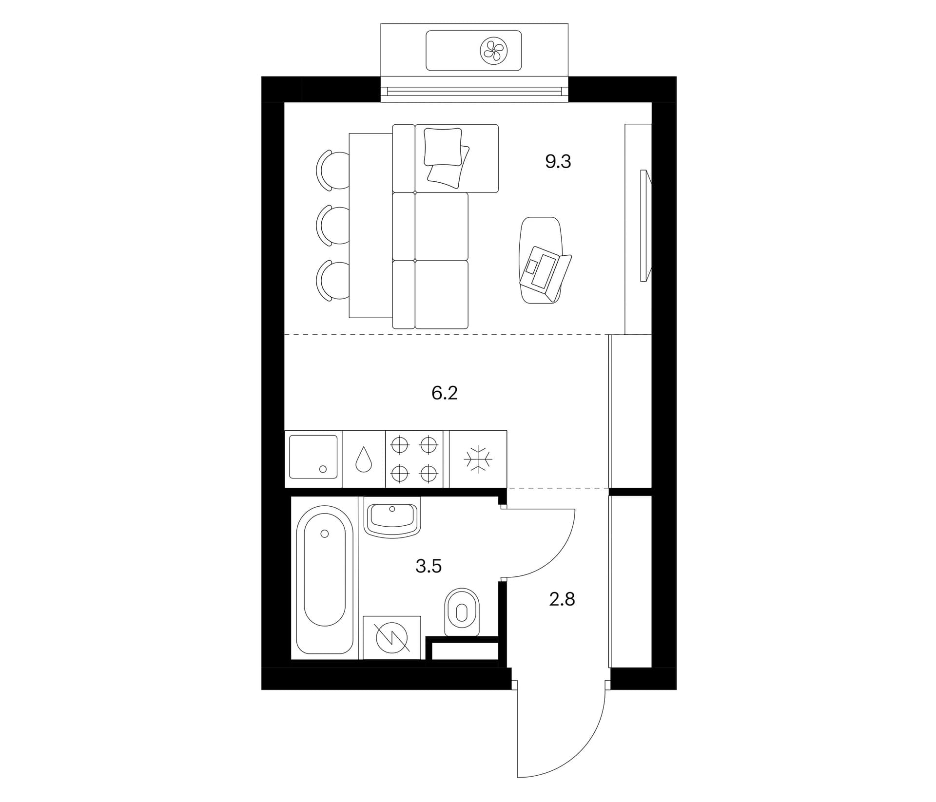 Планировка: Студия 21,8 м² в ЖК «Белая Дача парк»