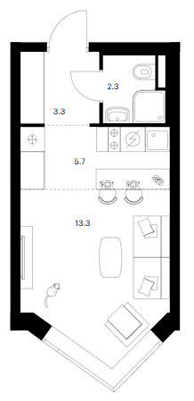 Планировка: Студия 24,6 м² в ЖК «Мичуринский парк»