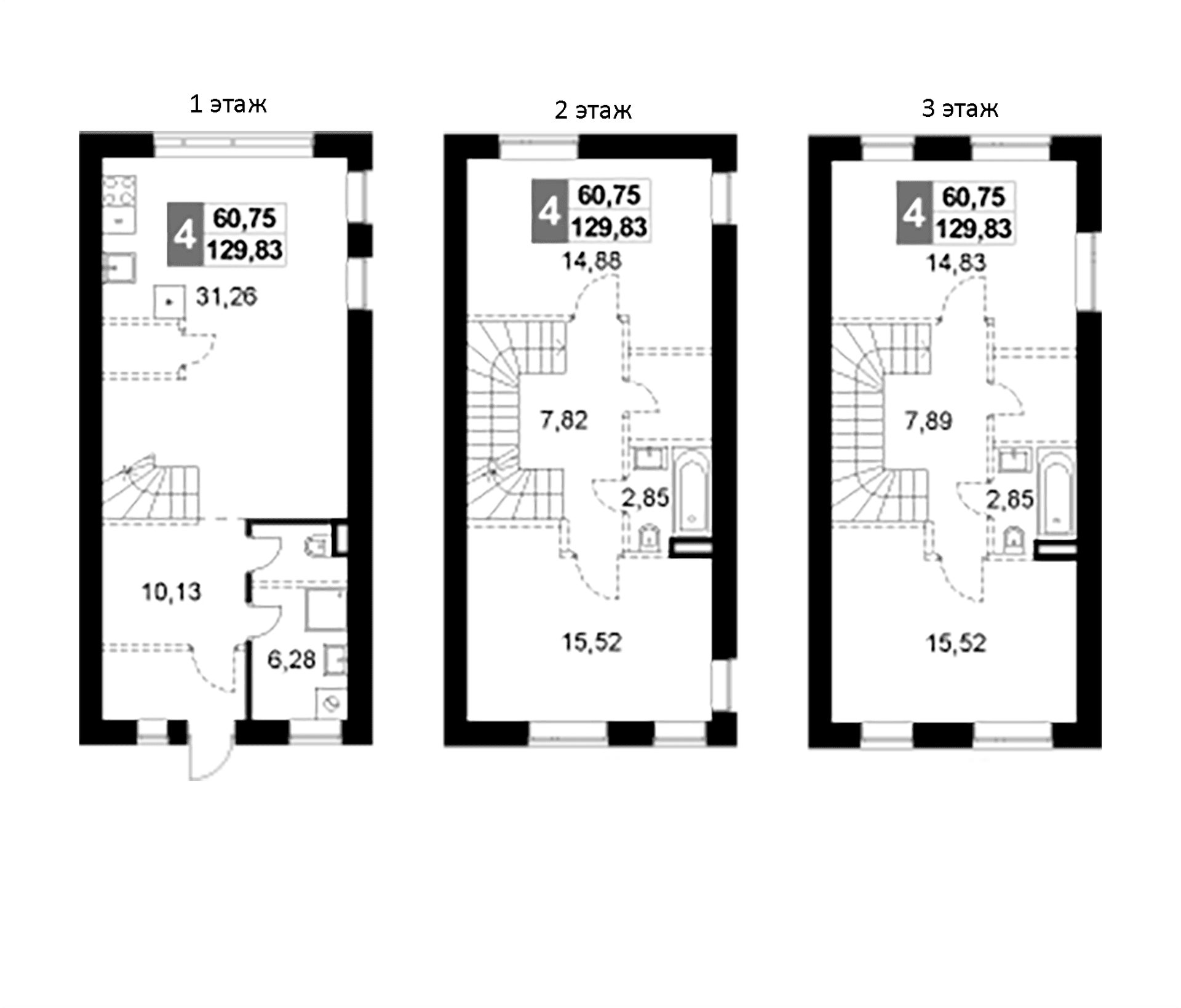 Планировка: Таунхаус 129,8 м² в ЖК «Жаворонки Клаб»