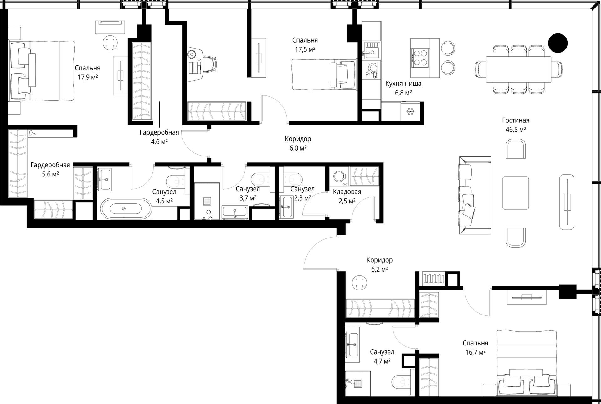 Планировка: Квартира евро-4 145,5 м² в ЖК «Слава»