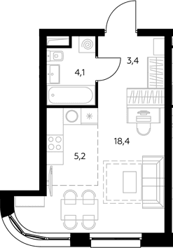 Планировка: Студия 31 м² в ЖК «Адмирал»