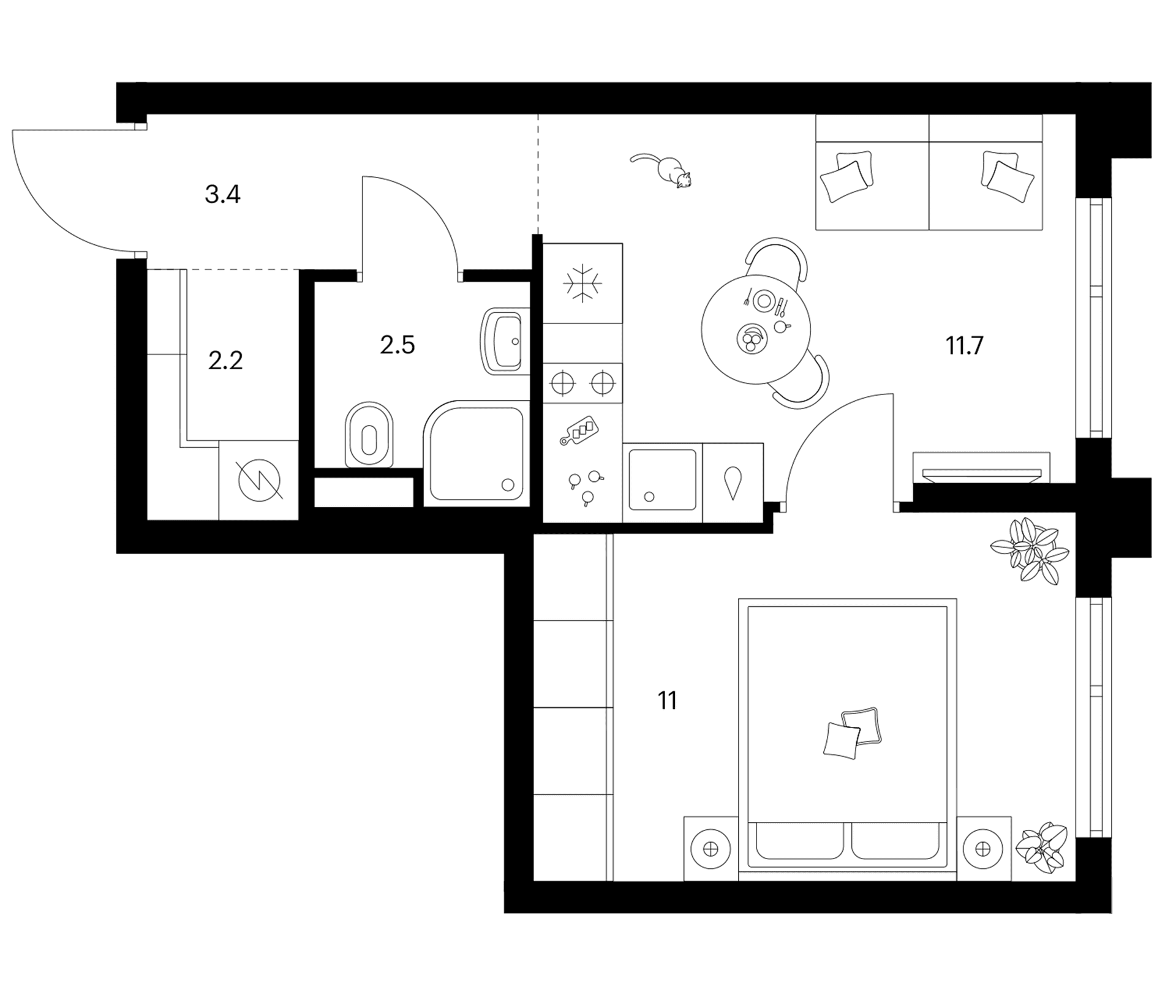 Планировка: 1-комнатная квартира 30,8 м² в ЖК «Зеленый парк»