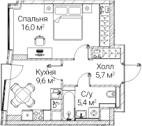 Планировка: 1-комнатная квартира 36,3 м² в ЖК «СЕЗАР БУДУЩЕЕ»