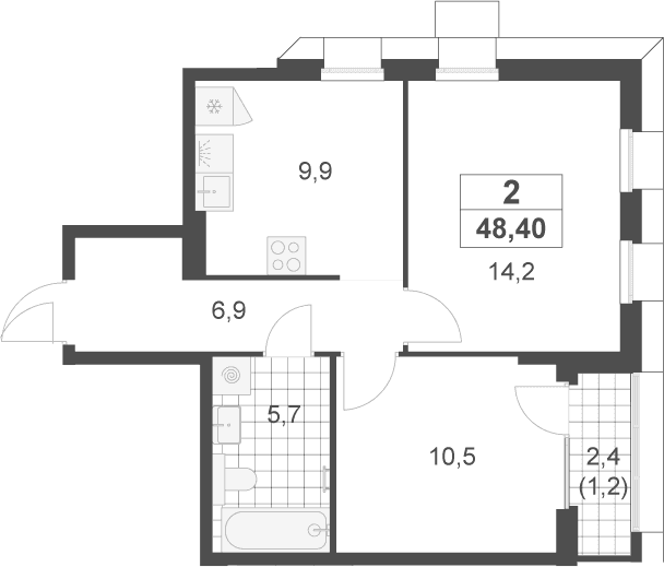 Планировка: 2-комнатная квартира 47,2 м² в ЖК «Скандинавия»