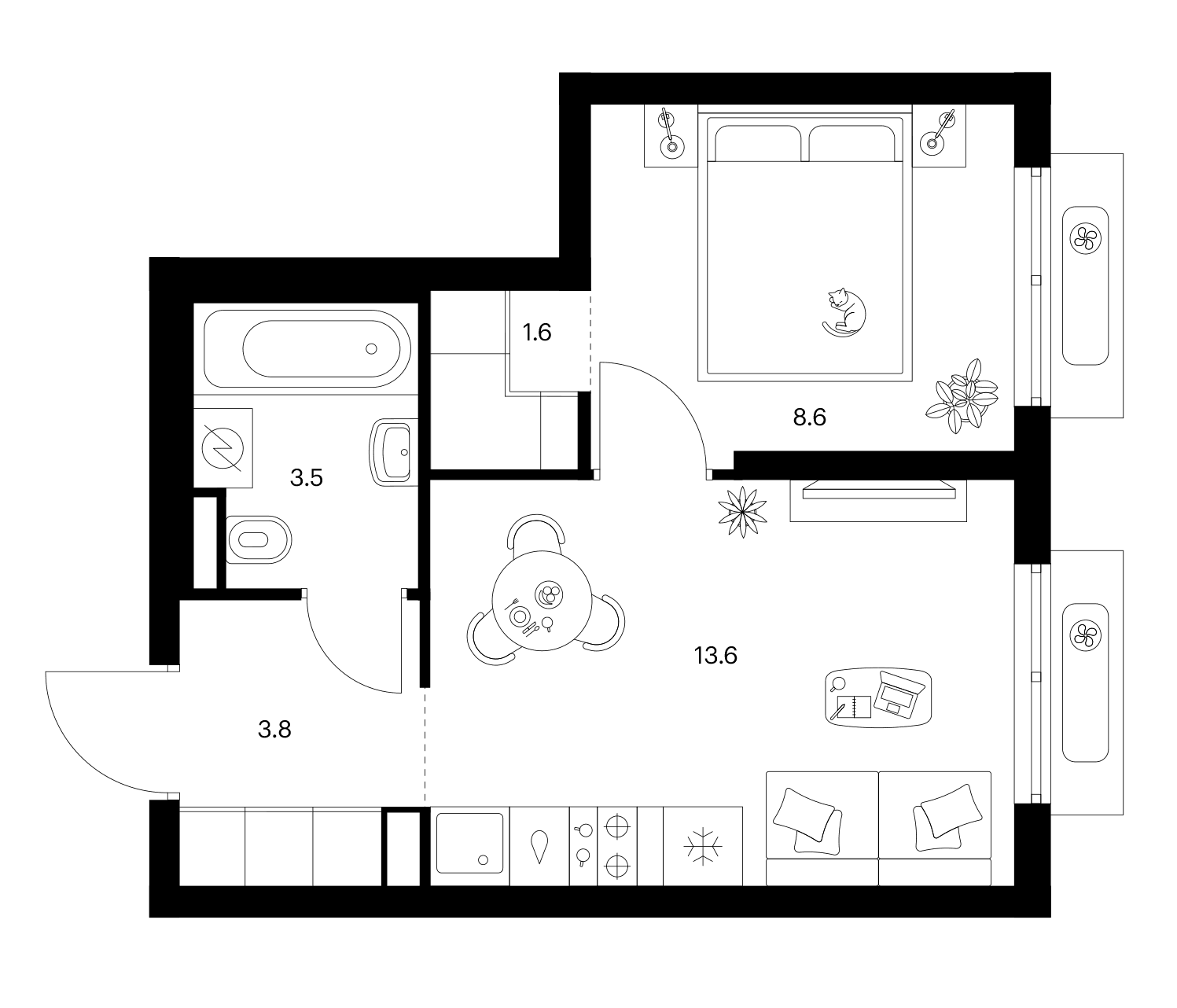 Планировка: 1-комнатная квартира 31,1 м² в ЖК «Ярославский»