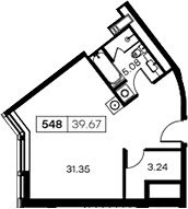 Планировка: Студия 38,1 м² в ЖК «Апарт-отель Заневский»