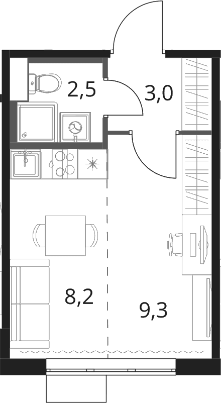 Планировка: Студия 23 м² в ЖК «1-й Шереметьевский»