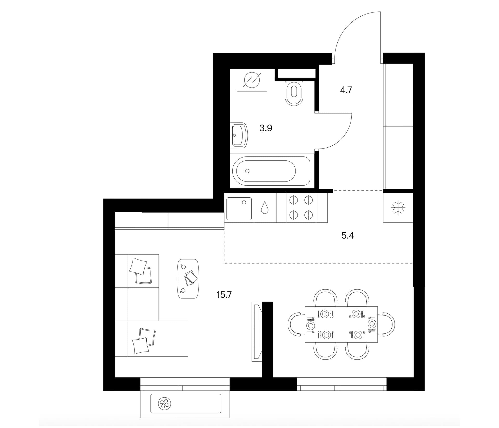 Планировка: Студия 29,7 м² в ЖК «Зеленый парк»