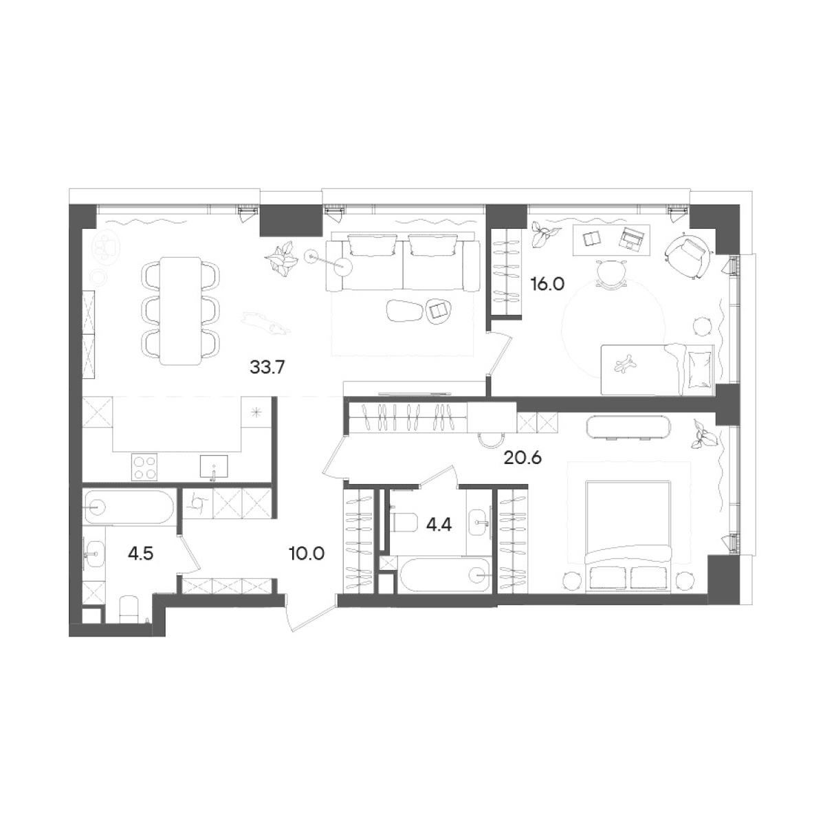 Планировка: Евротрёшка 89,2 м² в ЖК «СТОУН Грэйн»