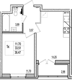 Планировка: Евродвушка 33,5 м² в ЖК «Ново-Антропшино»