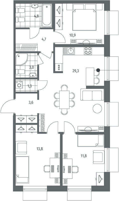 Планировка: Квартира евро-4 83,2 м² в ЖК «Парусная 1»