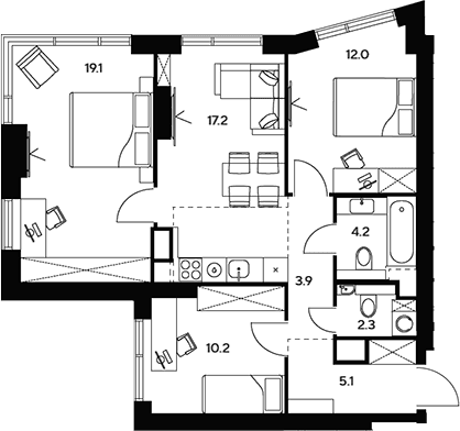 Планировка: Квартира евро-4 74 м² в ЖК «НЕКСУС от Аквилон»