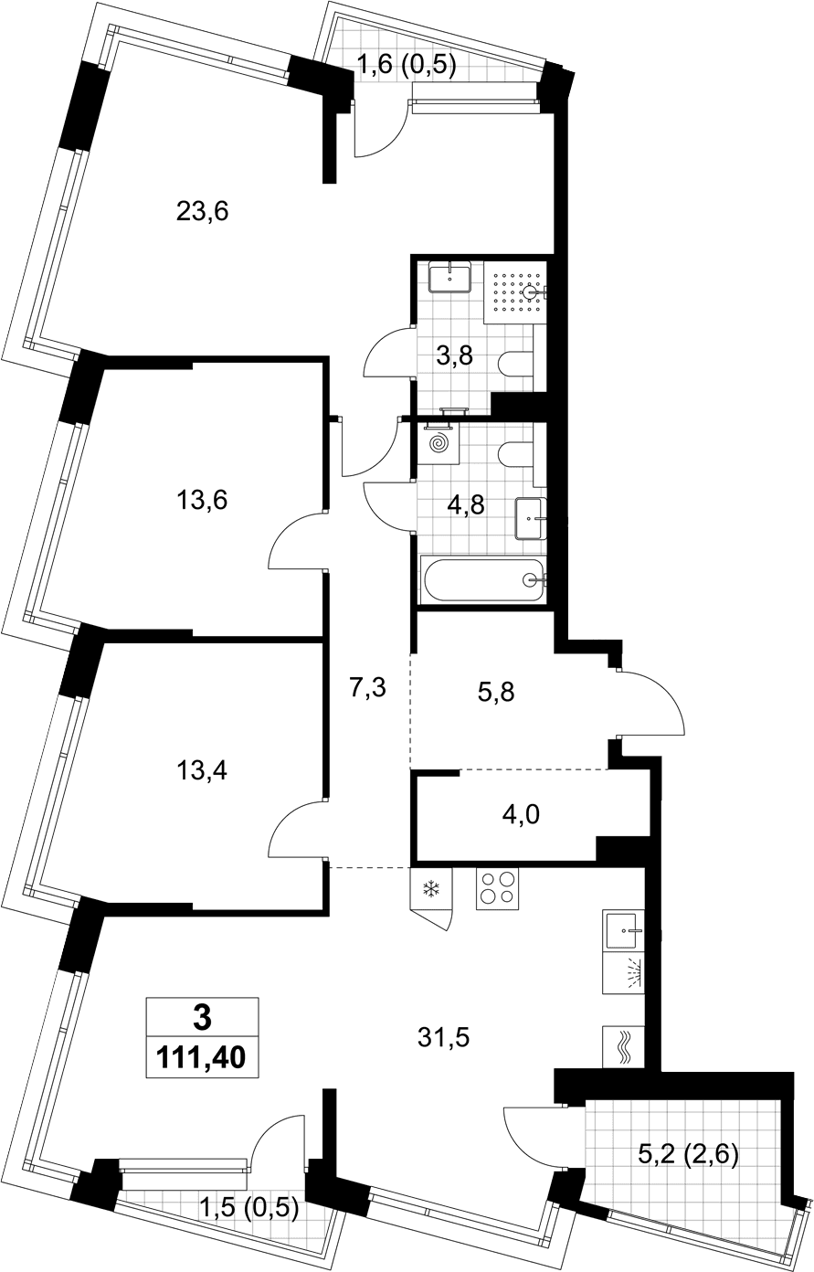 Планировка: Квартира евро-4 107,8 м² в ЖК «Хольм»