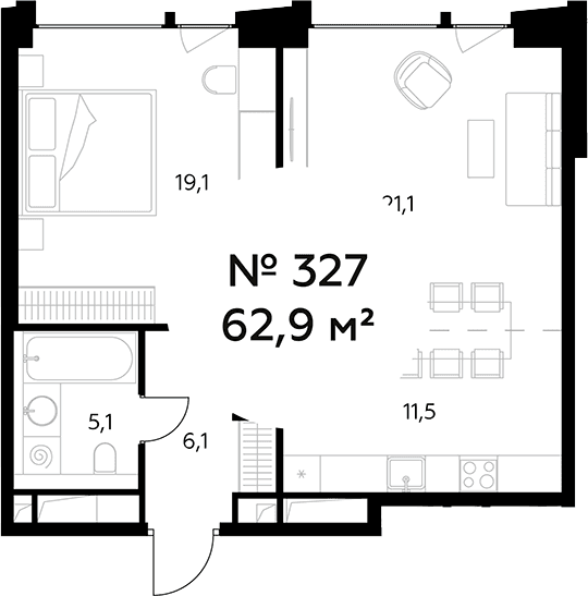 Планировка: Евродвушка 62,9 м² в ЖК «Монблан»